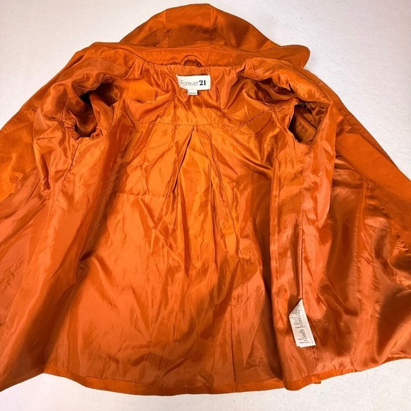 Forever 21 Hooded Double Breasted Pea Coat Jacket Women Size 2 Burnt Orange Twee - Picture 4 of 13
